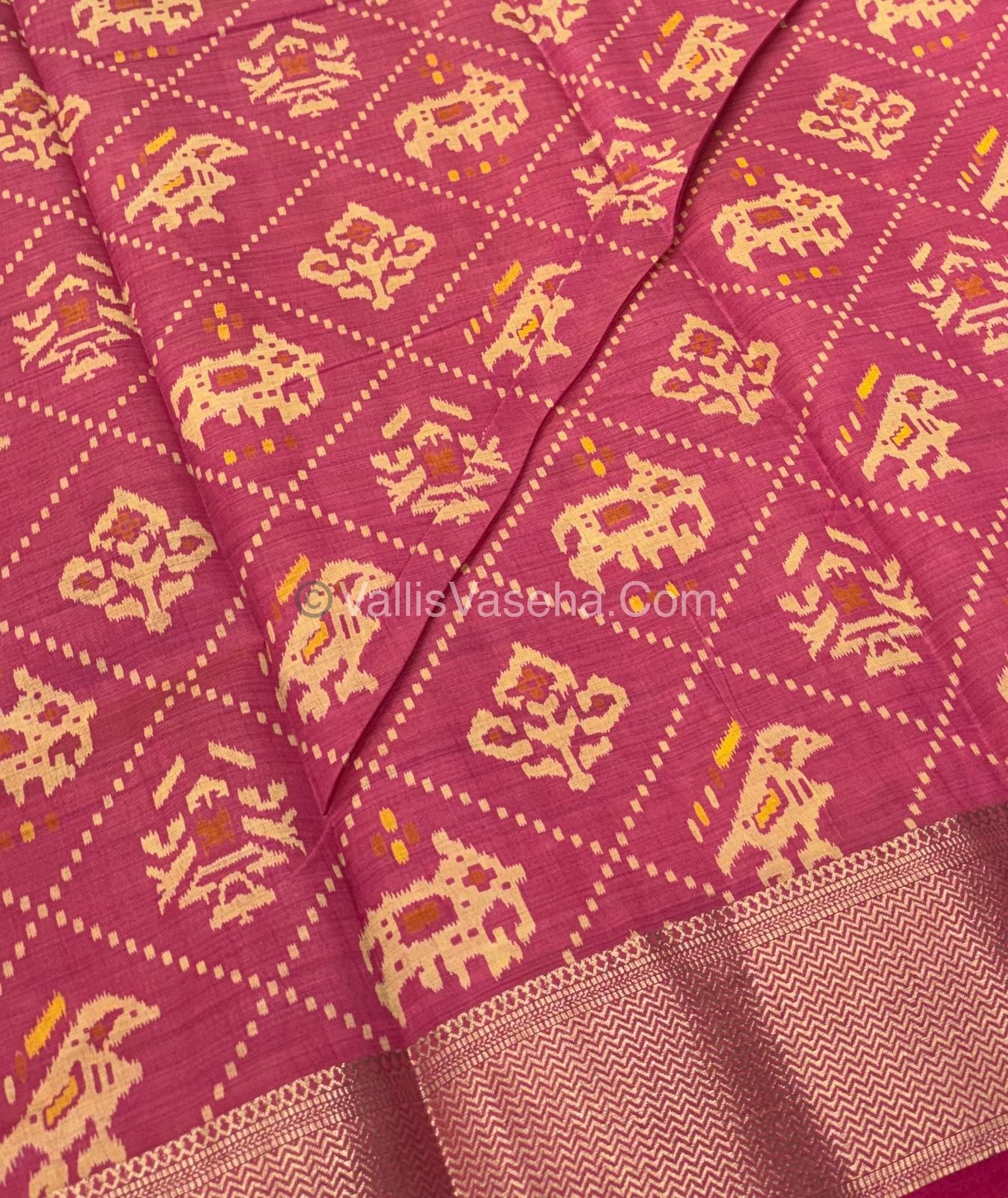 Semi Tussar Silk Saree - Ikkat / Pochampally Design - Light Pink Shade - VVSTS034