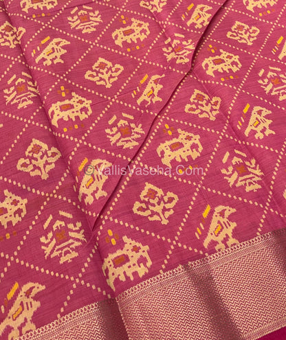 Semi Tussar Silk Saree - Ikkat / Pochampally Design - Light Pink Shade - VVSTS034