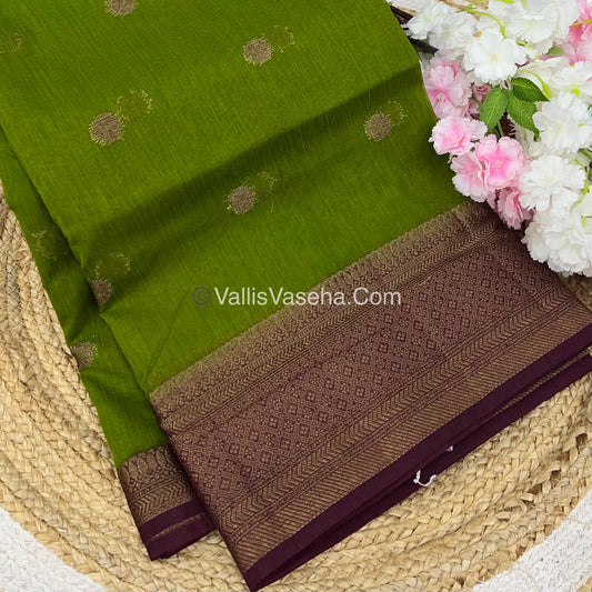 Bamboo Silk Saree  - Dark Green ( Pasi Payaru Green) with Wine Shade - VVBSS001