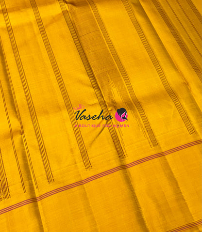 Pure Kanchipuram Silk Saree - Maroon With Yellow - VVPS069