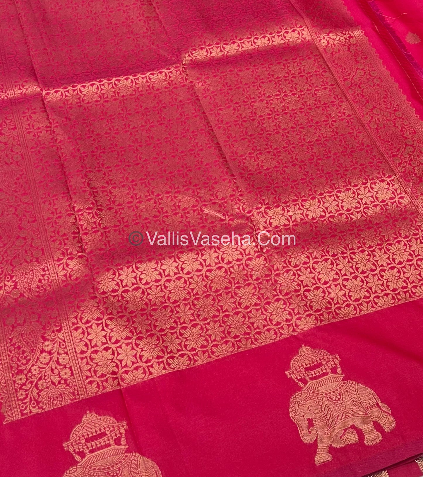 Semi Soft Silk - Elephant Butta Border - Pink Shade -VVSSS011