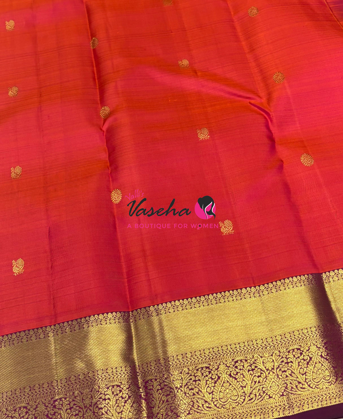 Pure Kanchipuram Silk Saree - Peach  With Purplish Pink - VVPS088