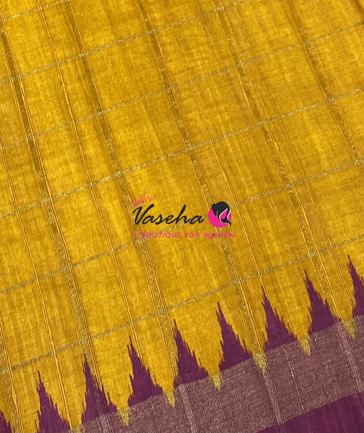 Semi Art Tussar Silk  / Art Silk - Yellow & Purplish Wine - VVATS008