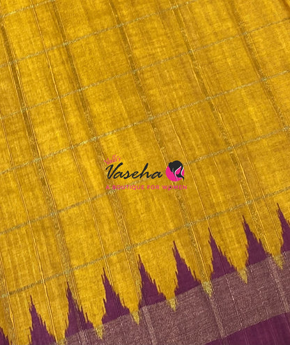 Semi Art Tussar Silk  / Art Silk - Yellow & Purplish Wine - VVATS008