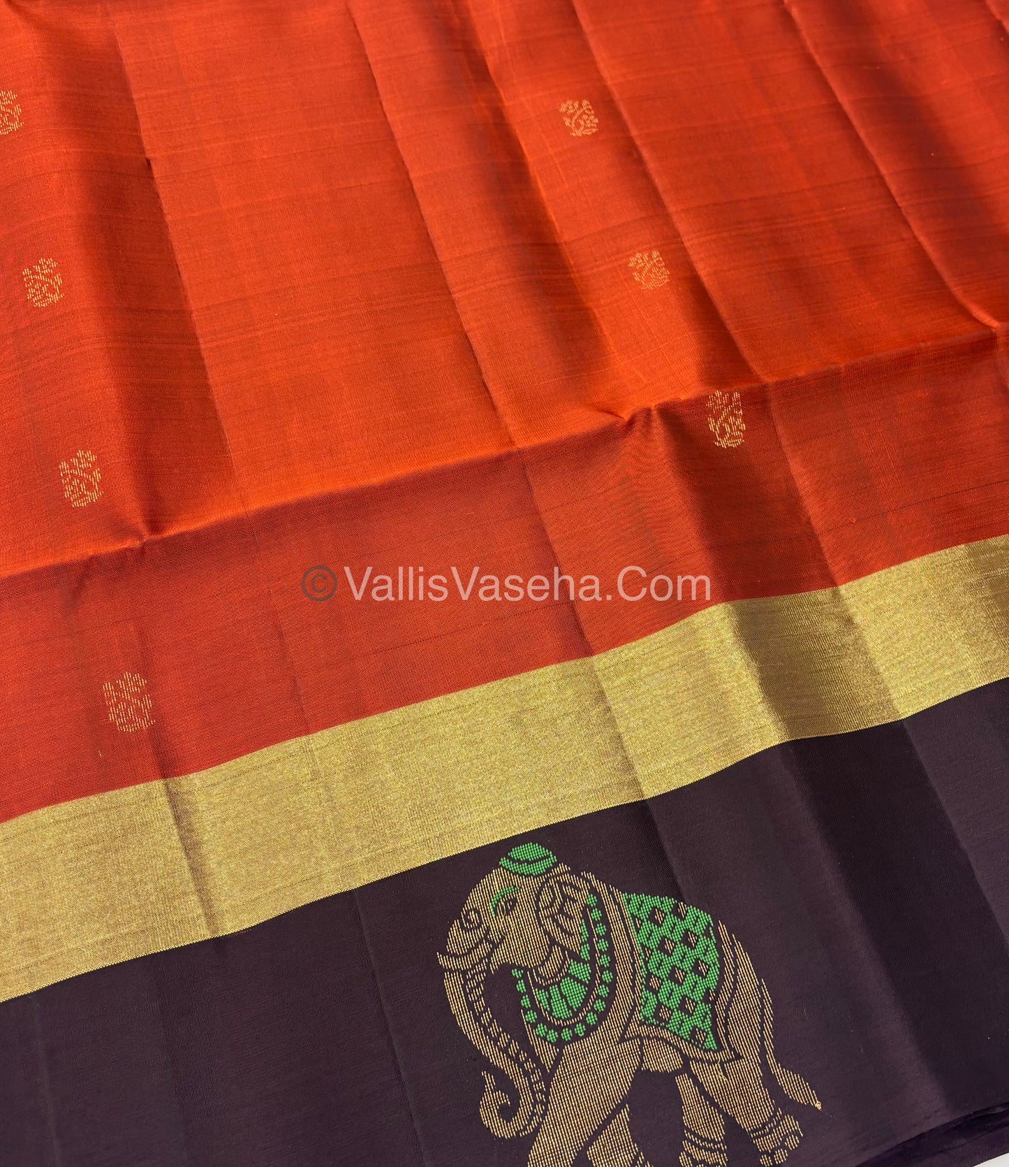 Half Mixed Soft Silk Saree - Rust Orange with Wine Brown - VVPSS028