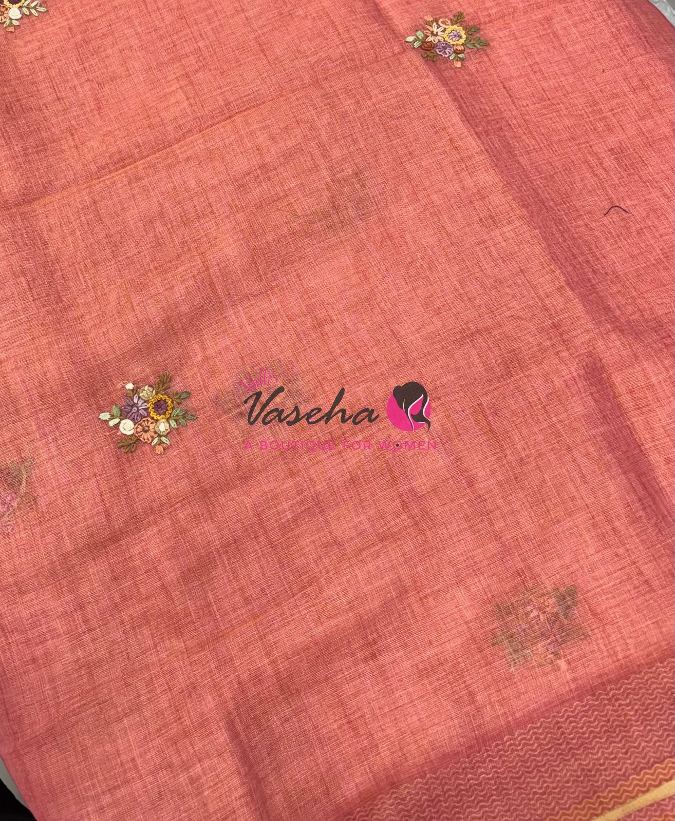 French Knot - Linen Tissue Saree - Peach Shade - VVLFN018