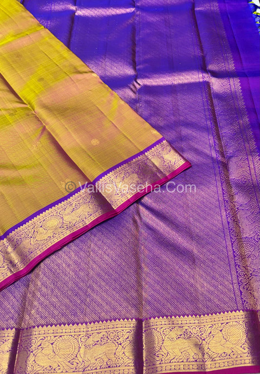 Pure Kanchipuram Silk Saree - Triple Tone Shade & Purple/Pink Combo - VVPS014