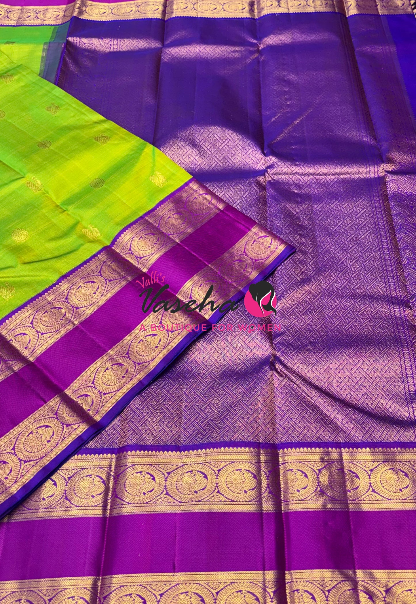Pure Vintage Korvai Kanchipuram Silk Saree - Green & Purple Combo - VVPS071