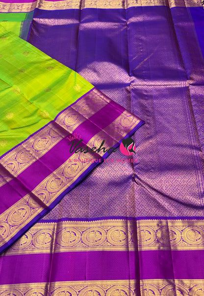 Pure Vintage Korvai Kanchipuram Silk Saree - Green & Purple Combo - VVPS071