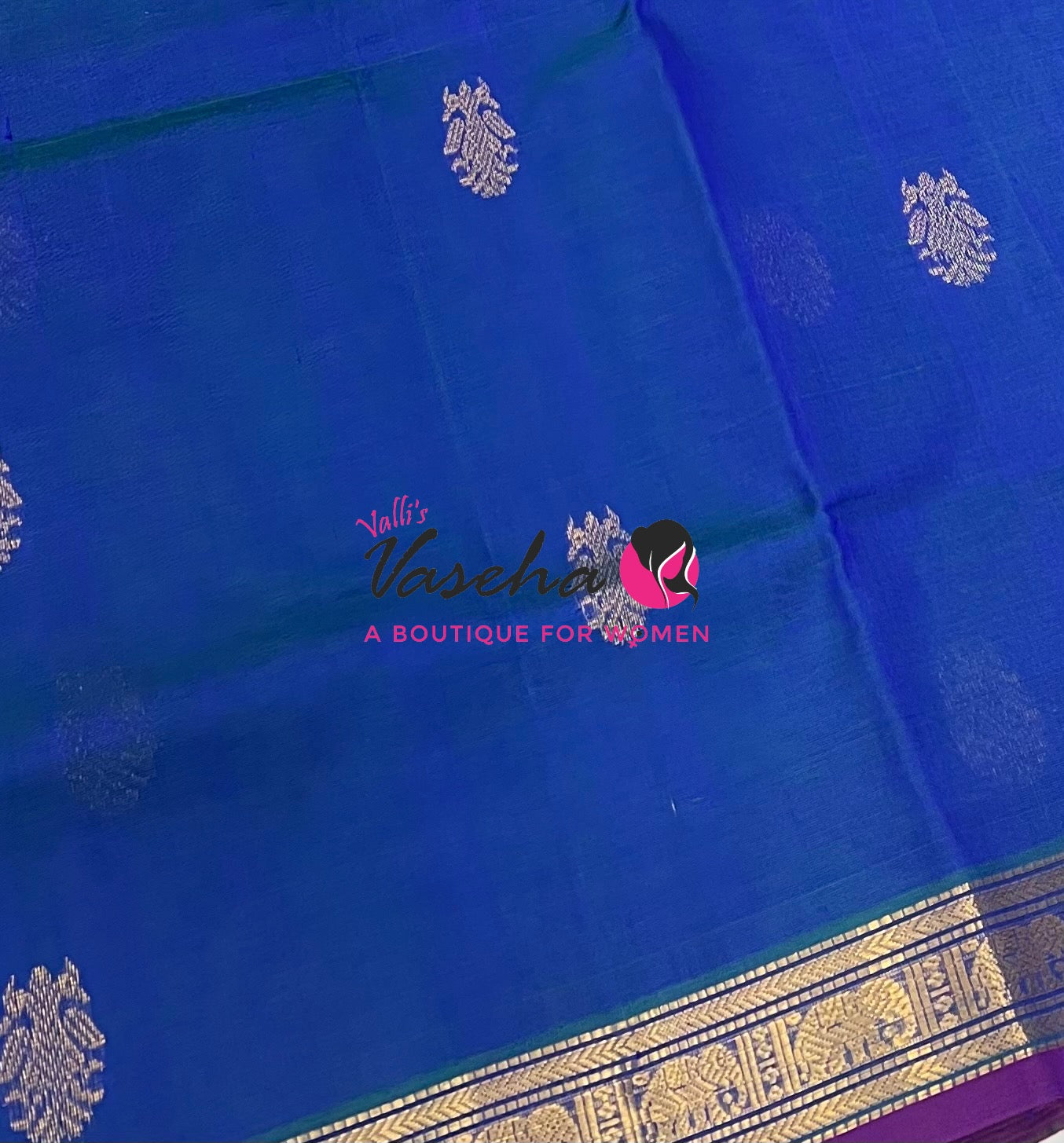 Pure Silk Cotton Saree - Retta Mayil Design - Blue Shade - VVRMS001