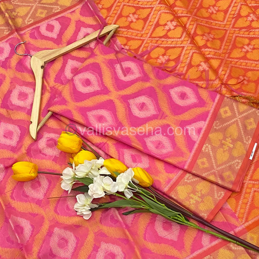 Banarasi Pochampally Weaving Semi Soft Cotton Saree - Pink with Orange - VVBPS001