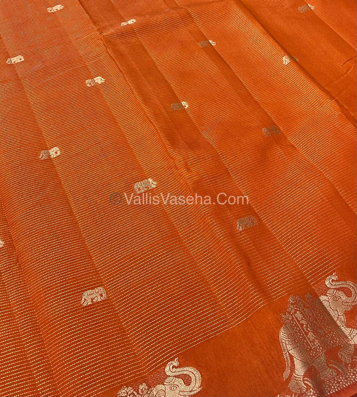 Semi Tussar Silk - Vairavoosi & Elephant Design -  Rust Orange shade-VVSTS019