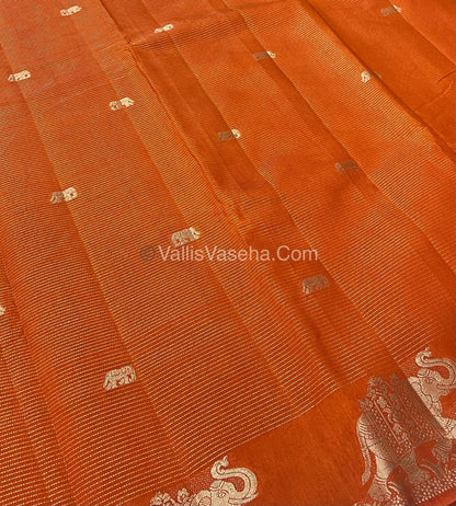 Semi Tussar Silk - Vairavoosi & Elephant Design -  Rust Orange shade-VVSTS019