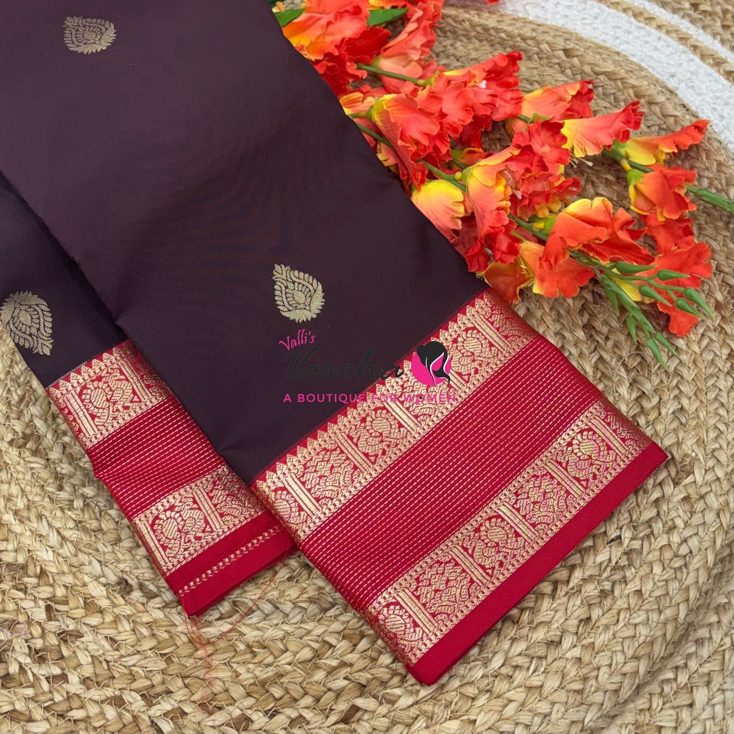 Semi Kanchi Silk  - Brown & Red - VVSKS007
