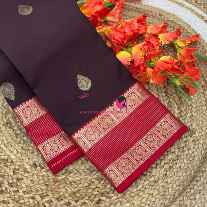 Semi Kanchi Silk  - Brown & Red - VVSKS007