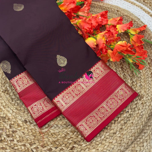 Semi Kanchi Silk  - Brown & Red - VVSKS007