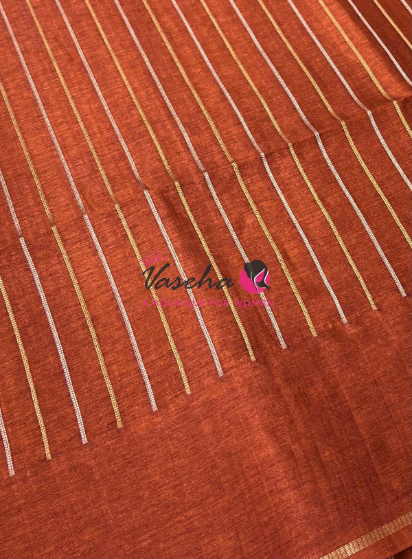 Semi Tussar Silk Saree | Rust Orange Shade |VVSTS049