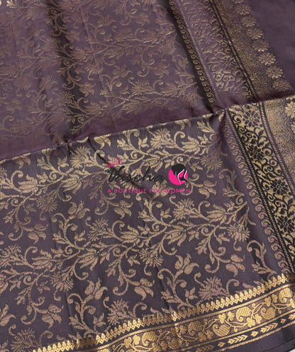 Pure Soft Silk Saree - Mustard Yellow & Brown Shade - VVPSS099