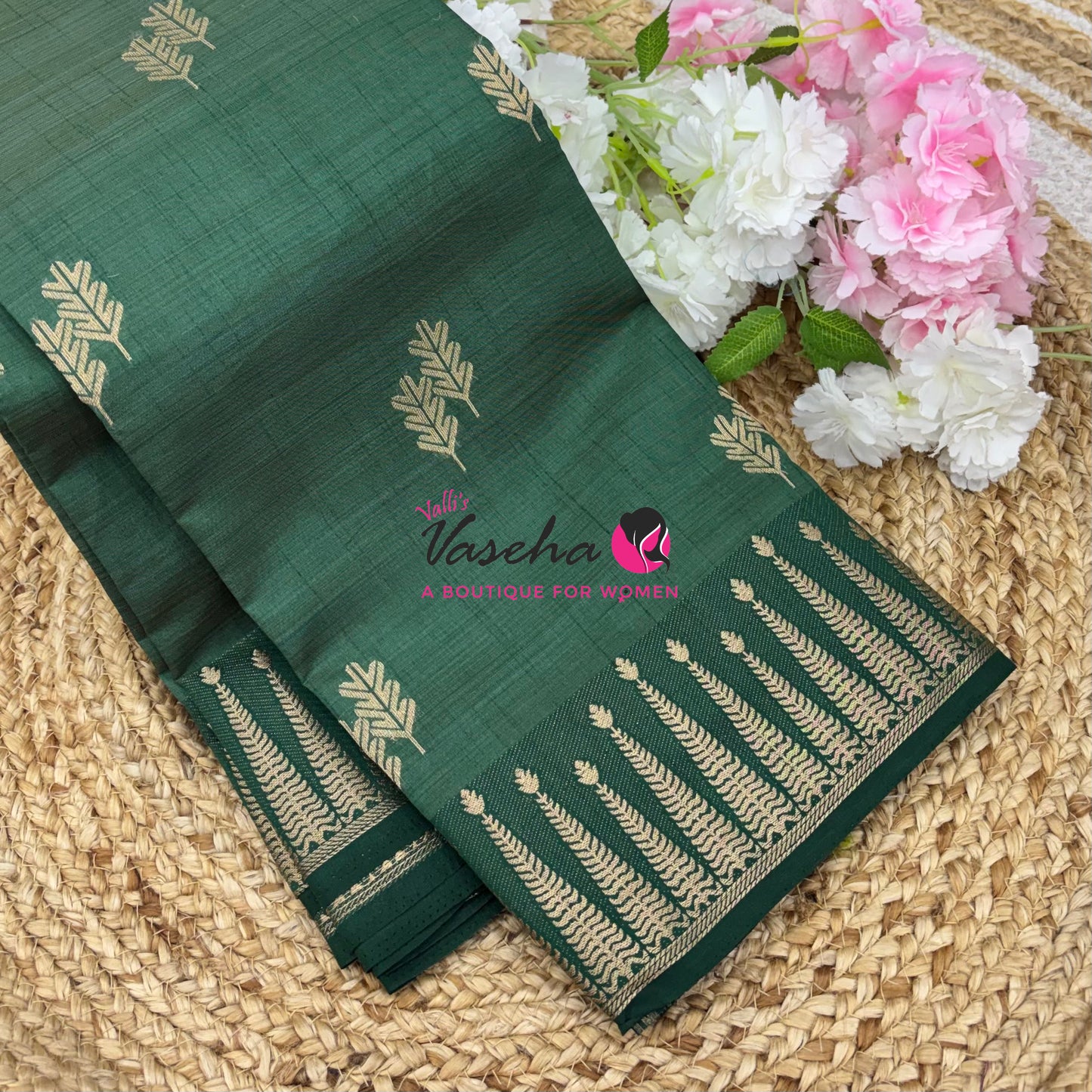 Semi Tussar Silk Saree | Green Shade |VVSTS050