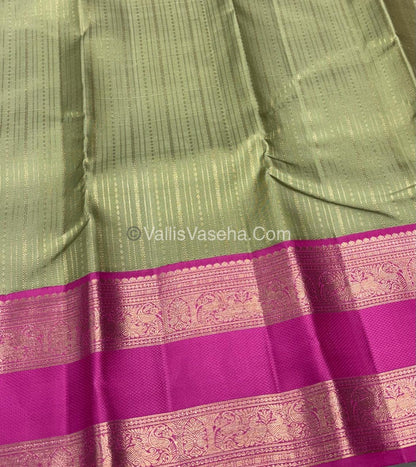 Pure Vintage Korvai Kanchipuram Silk Saree - Pastel Green & Pink Combo - VVPS021