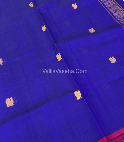Pure Silk Cotton Saree - Blue With Pink  Shade - VVPSC002