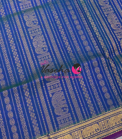 Pure Silk Cotton Saree - Retta Mayil Design - Blue Shade - VVRMS001