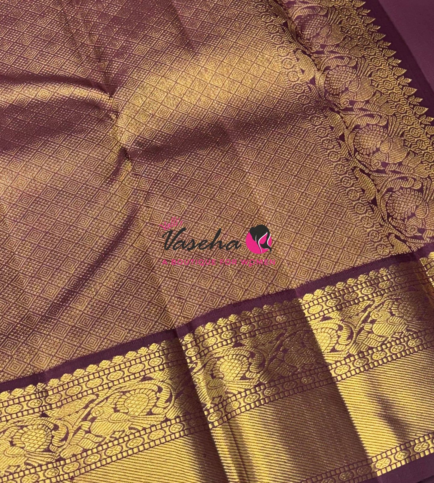Pure Vintage Korvai Kanchipuram Silk Saree - Light Pastel /Light Baby Pink With Wine Brown Combo - VVPS066