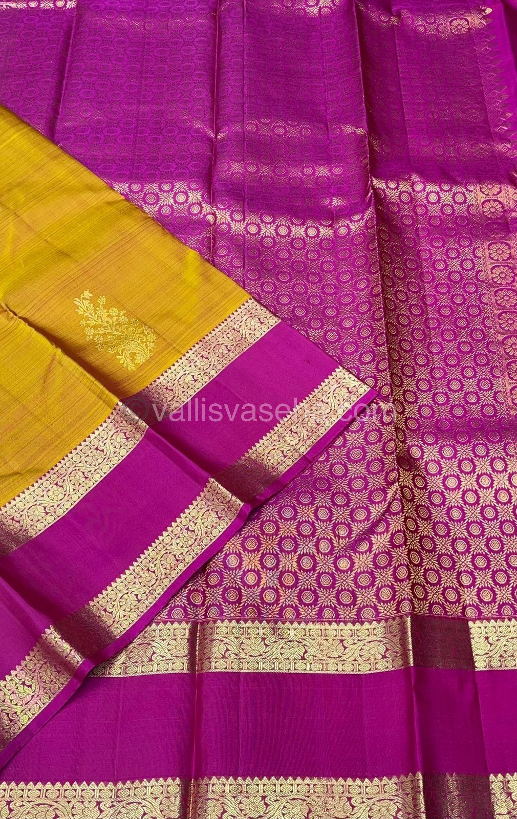 Pure Kanchipuram Silk Saree - Lovely Yellow and Pink - Retta Petta Border - VVPS008