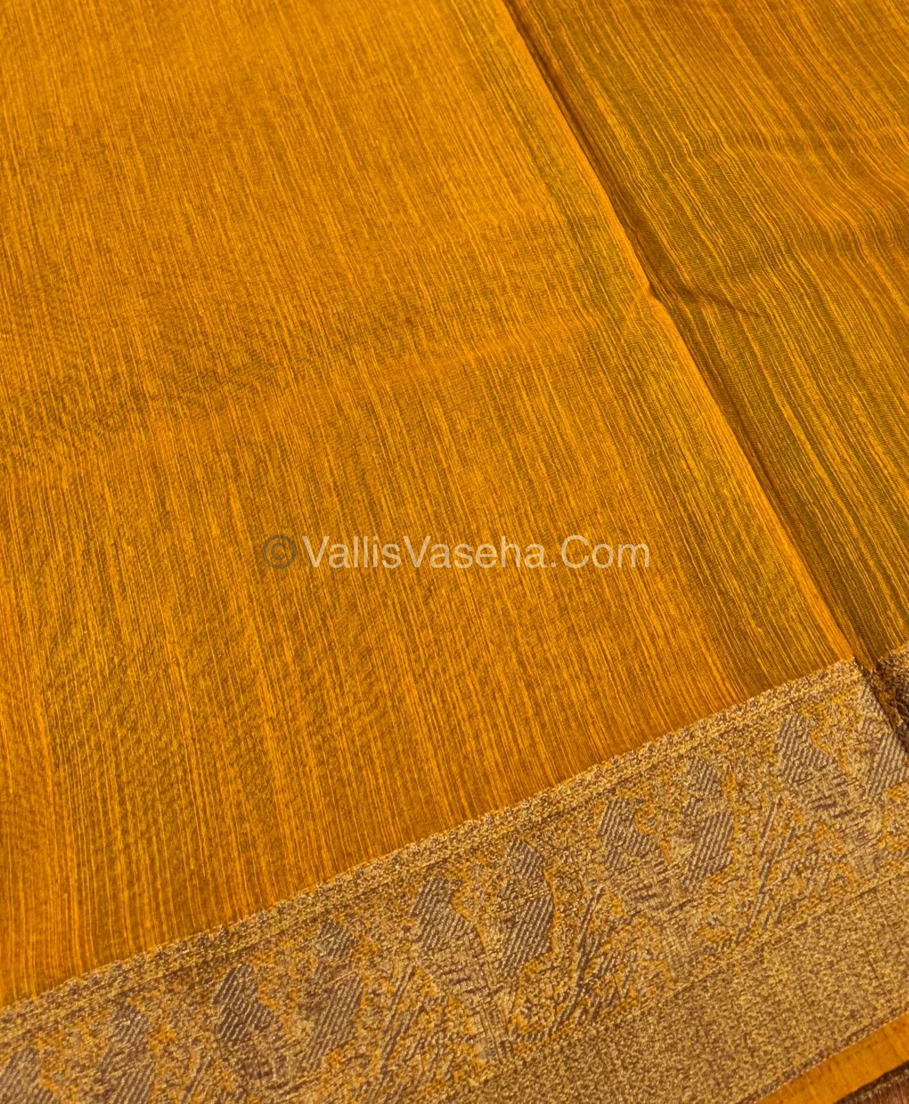 Bamboo Silk Saree - Coffee Brown With Yellow Shade - VVBSS005