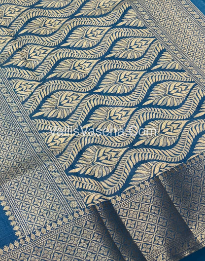 Semi Tussar Silk - Grand Pallu  - Blue Shade - VVSTS022