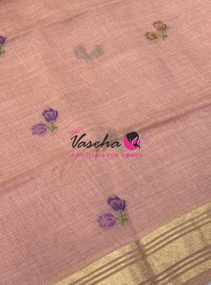 Muga Tissue Linen Saree - Pink  Shade - VVMLT001