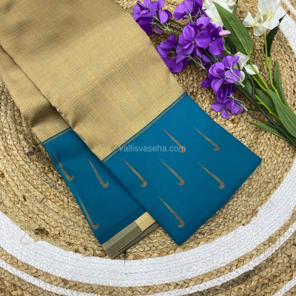 Kanchi Semi Silk - Cream with Ramar Blue - VVKSS001