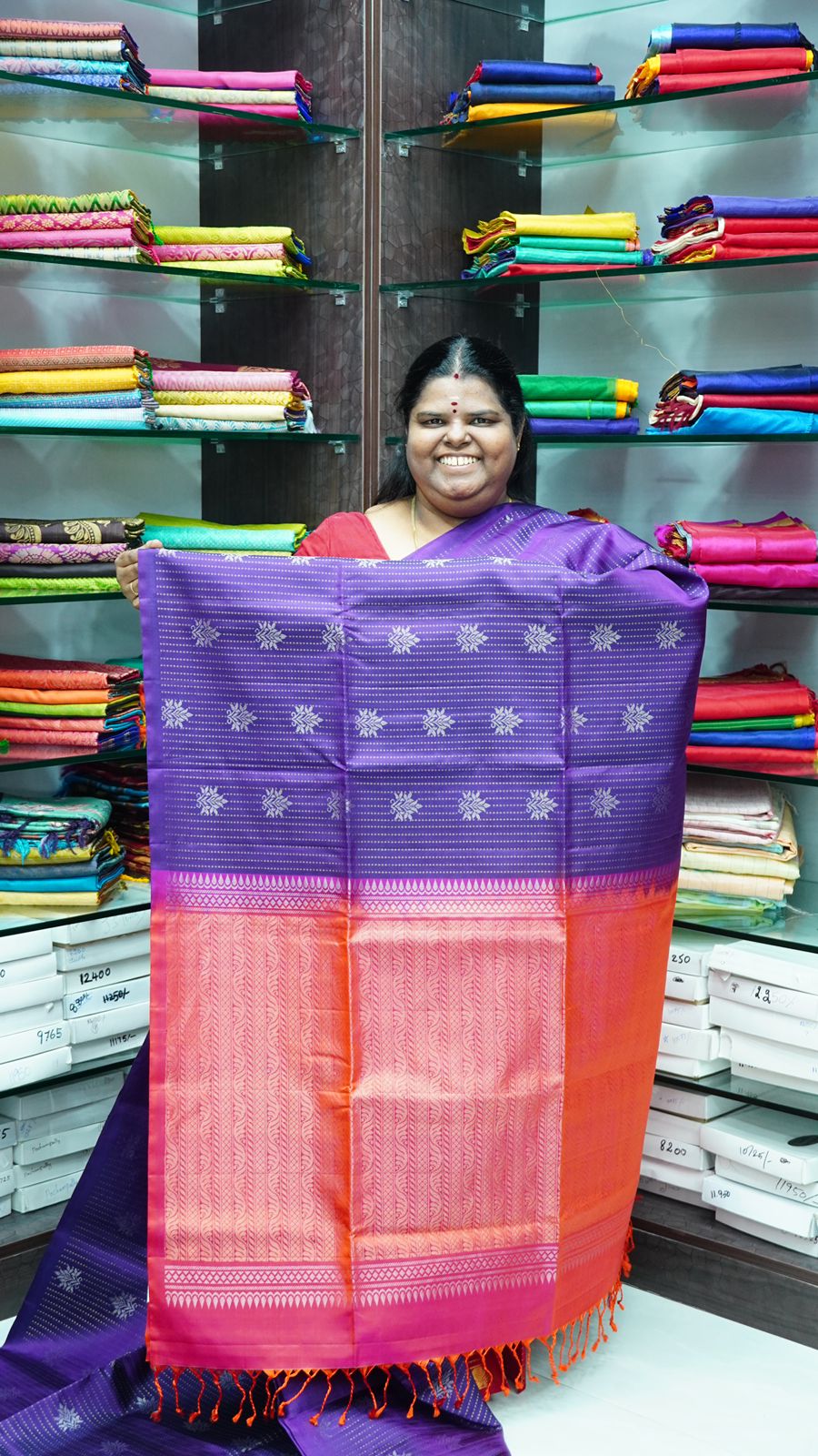 Pure Soft Silk Saree - Vaira Voosi design - Purple With Peachish Pink Combo - VVPSS016