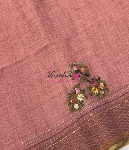 French Knot - Linen Tissue Saree - Pink Shade - VVLFN017