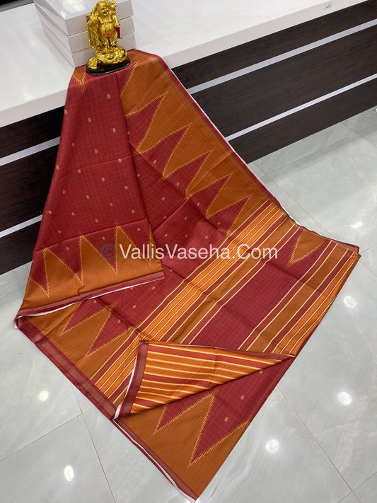 Semi Chanderi Saree - Rust Red & Orange Combo - VVSCS003