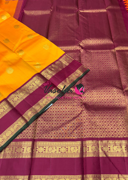 Pure Vintage Korvai Kanchipuram Silk Saree - Yellow & Maroon Combo - VVPS071