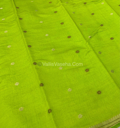 Semi Tussar Silk Saree - Lemon Green shade - VVSTS011