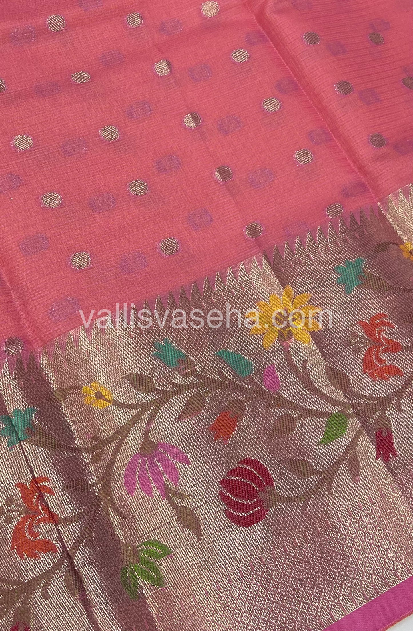 Kota Saree - Paithani Border - Yellow with Pink - VVKPS001