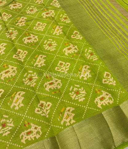 Semi Tussar Silk Saree - Ikkat / Pochampally Design - Green Shade - VVSTS034
