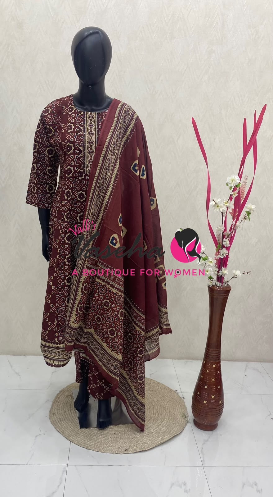Ready Made | Semi Anarkali Set  (3pc)|Cotton |VVRMS035