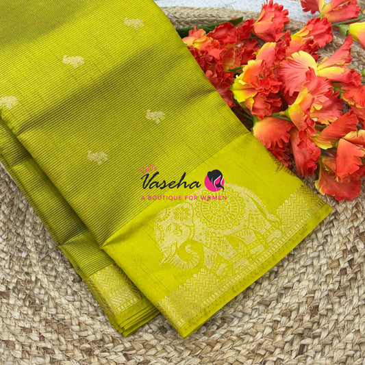 Semi Tussar Silk Saree | Lemon Green  Shade |VVSTS060