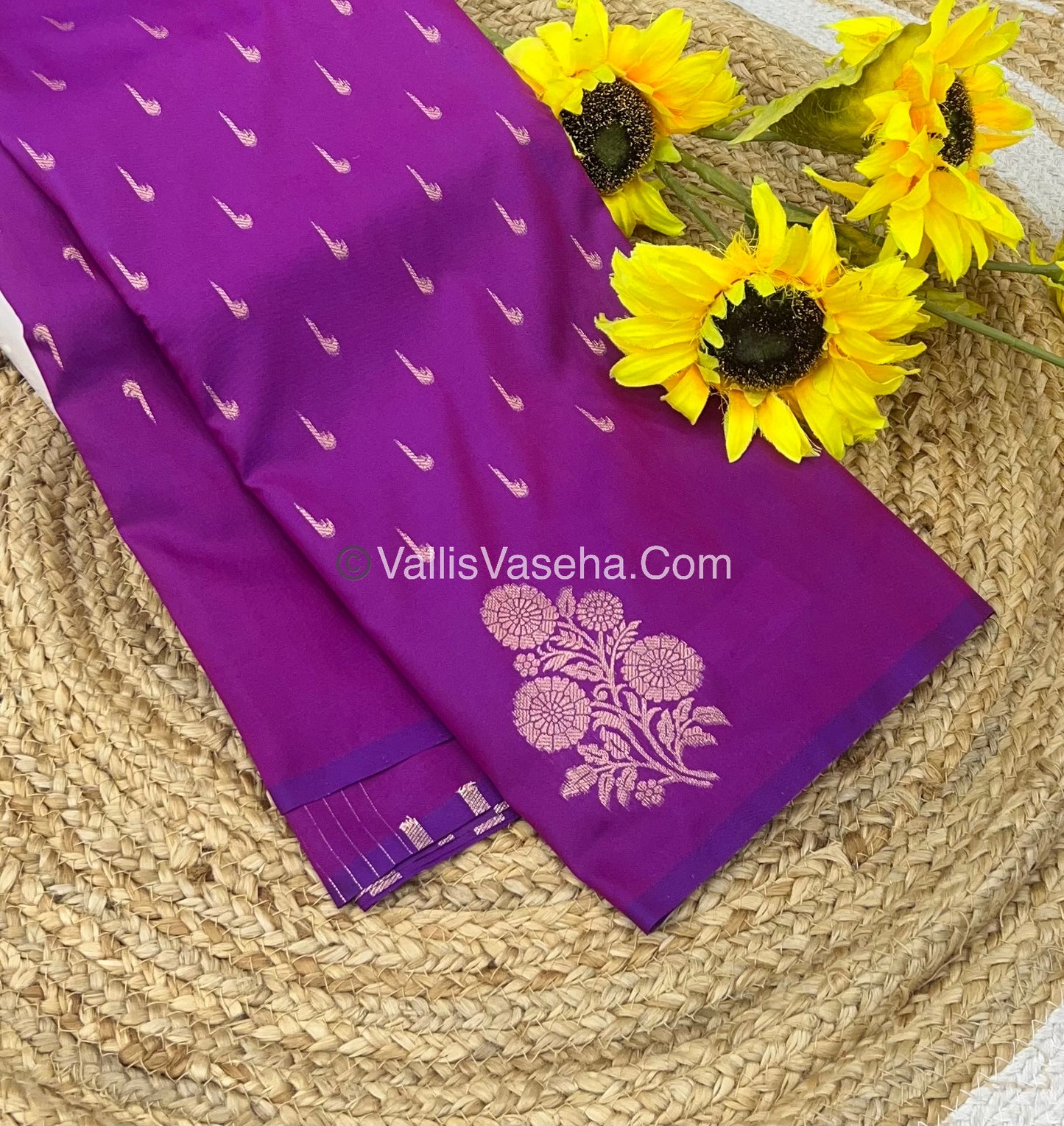 Semi Soft Silk - Flower  Butta Border - Purplish Pink Shade -VVSSS016