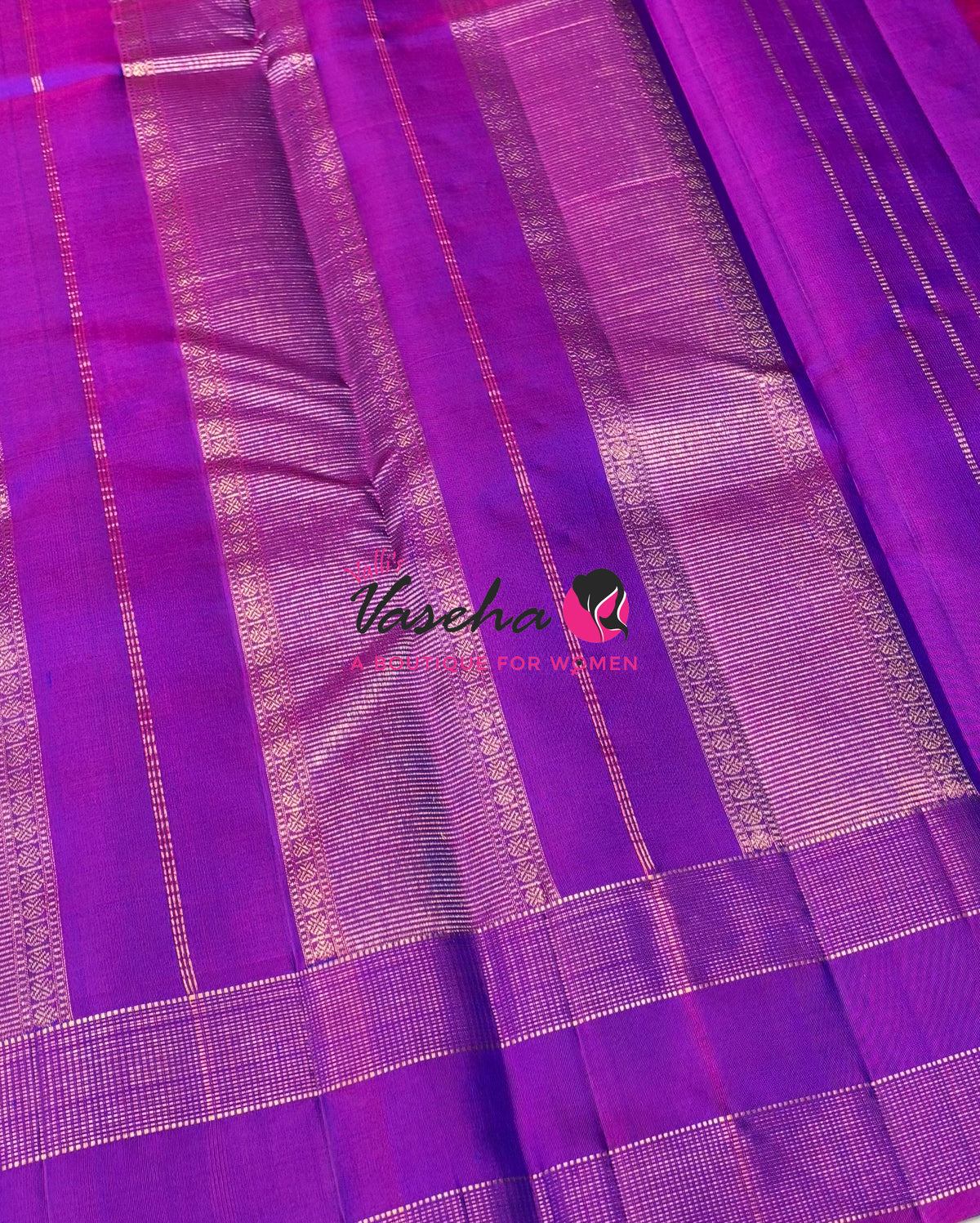 Pure Kanchipuram Silk Saree - Peacock Blue With Purple Combo - VVPS022