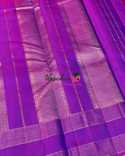 Pure Kanchipuram Silk Saree - Peacock Blue With Purple Combo - VVPS022