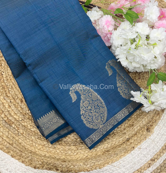 Semi Tussar Silk - Small Mango - Ramar Blue Shade - VVSTS002