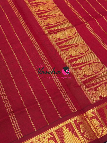 Semi Silk Cotton Saree - Small Zari Butta  - Retta Mayil Border- VVSSC015