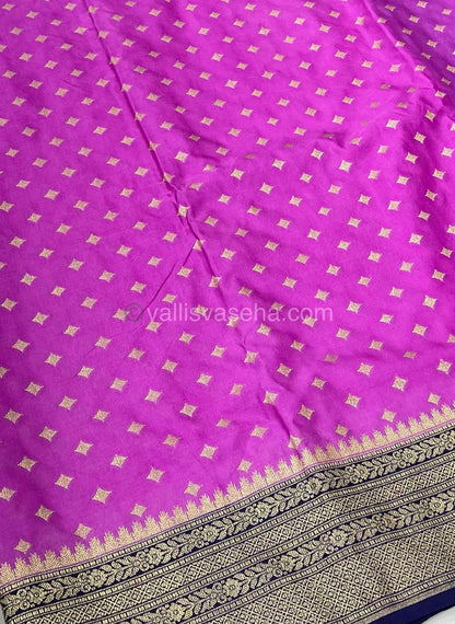 Banarasi - Premium Kathan Silk Saree - Purplish Pink with Navy Blue - VVPKS002