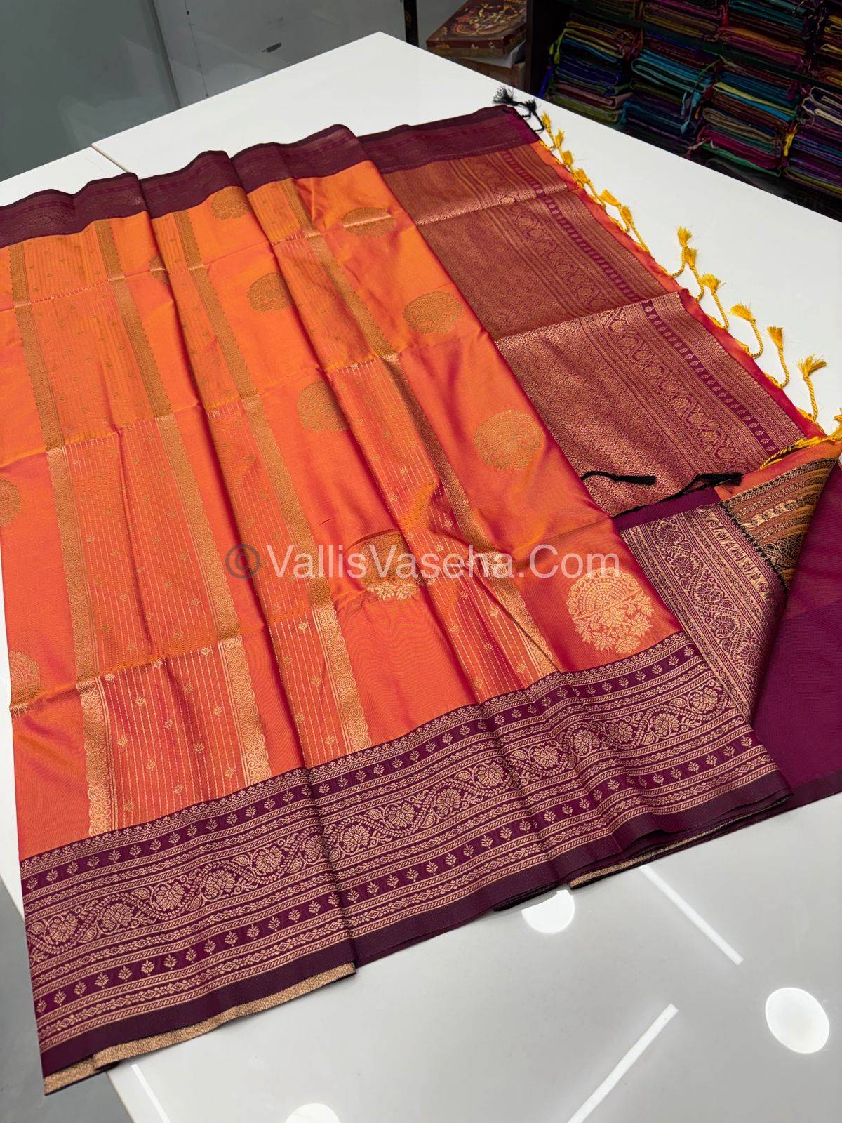 Semi Soft Silk - Peachish Gold With Purplish Pink Shade -VVSSS031 - 3