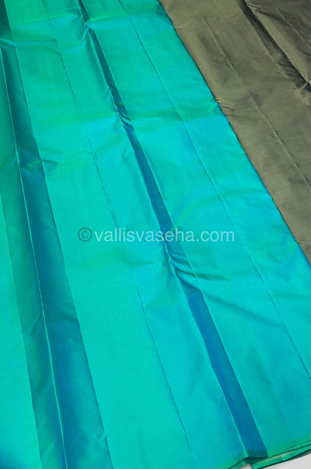 Pure Soft Silk Saree - Light weight - Greyish Green( Olive Green)  with Teal Greenish Blue shade - VVPSS025