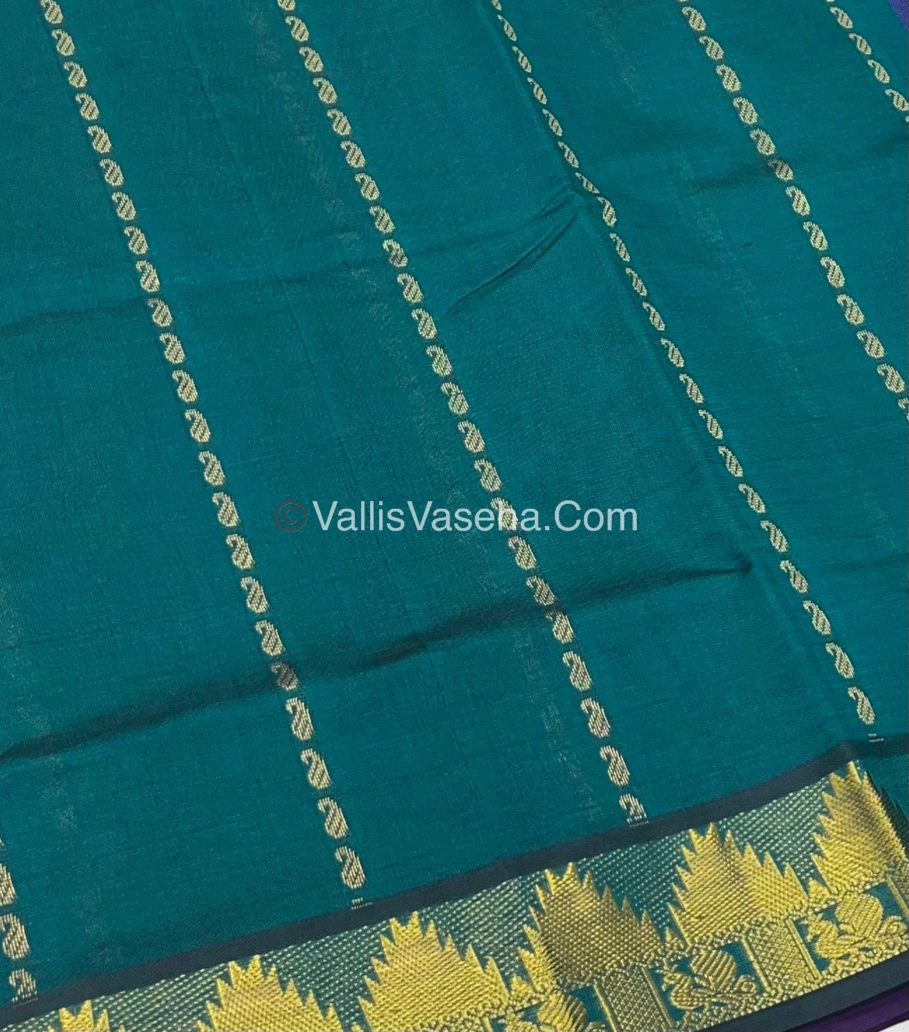 Semi Silk Cotton Saree - Ramar Green With Purple Shade - VVSSC005